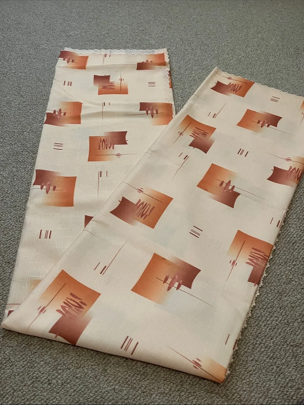 Printed Peach & Cream Polish Handmade Tablecloth with Decorative Edge